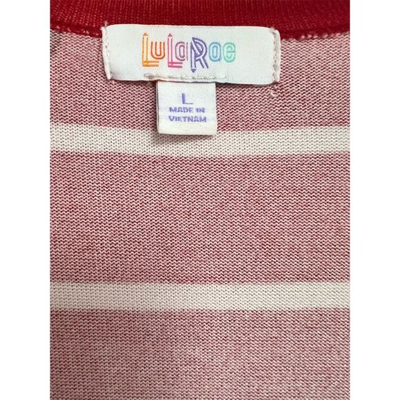 LuLaRoe Women's Striped Cardigan Sweater Red Heart Accents Size L - Picture 4 of 5